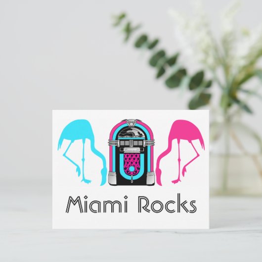 Retro Miami Flamingos Diner Jukebox Postkarte (Stehend Vorderseite)