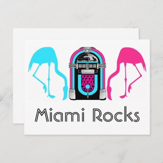Retro Miami Flamingos Diner Jukebox Postkarte (Vorne/Hinten)