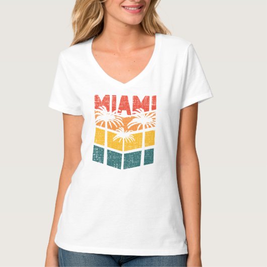Retro Miami Florida Beach Souvenir Palm Tree 80er T-Shirt (Vorderseite)