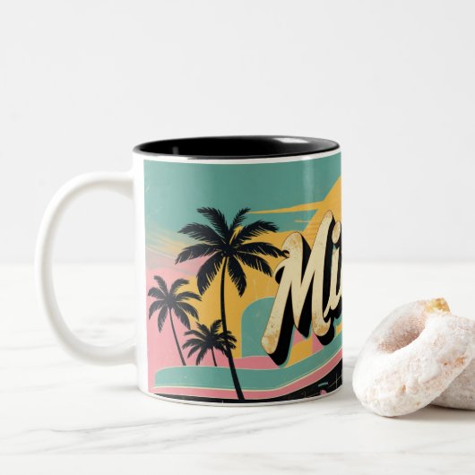 Retro Miami Sunshine Zweifarbige Tasse (Mit Donut)