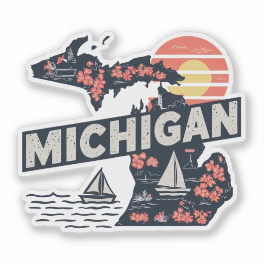 Retro Michigan Staat Sticker (Vorderseite)