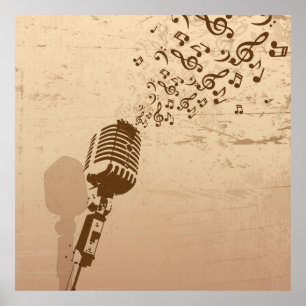 Retro Microphone Music Illustration Poster