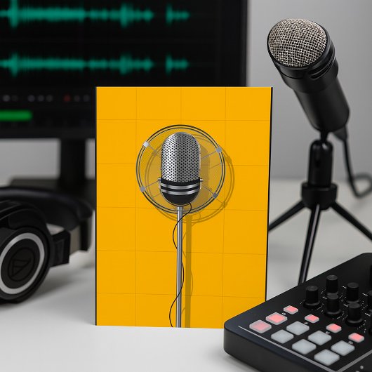 Retro Microphone on Bold Yellow Einladung