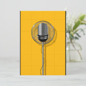 Retro Microphone on Bold Yellow Einladung (Stehend Vorderseite)