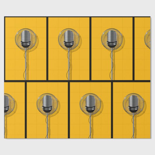 Retro Microphone on Bold Yellow Geschenkpapier (Flach)