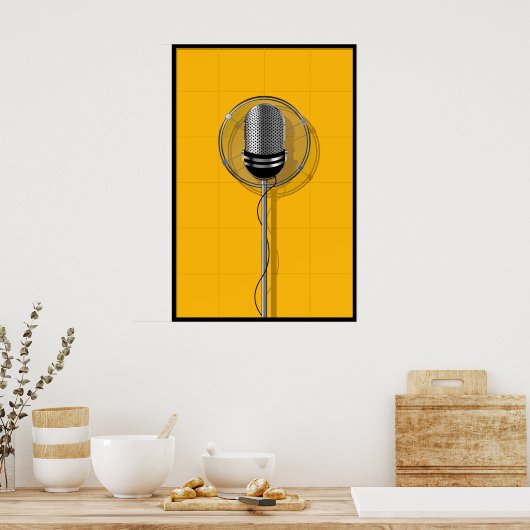 Retro Microphone on Bold Yellow Poster (Küche)