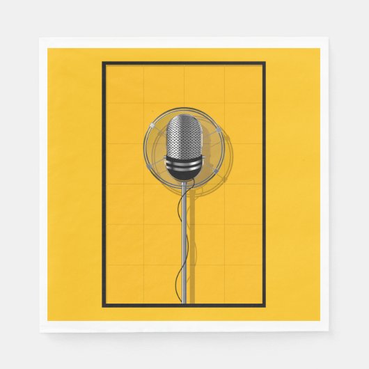 Retro Microphone on Bold Yellow Serviette (Vorderseite)