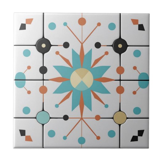 Retro-Mid-Century-Atom-Geometrisches Muster Fliese (Vorderseite)