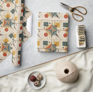 Retro-Mid-Century-Atom-Geometrisches Muster Geschenkpapier