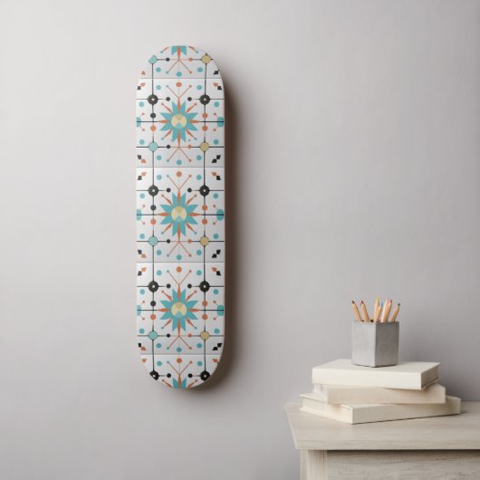 Retro-Mid-Century-Atom-Geometrisches Muster Skateboard (Wandkunst)