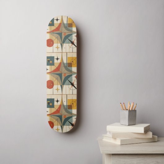 Retro-Mid-Century-Atom-Geometrisches Muster Skateboard (Wandkunst)
