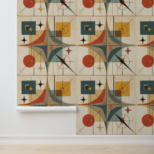 Retro-Mid-Century-Atom-Geometrisches Muster Tapete