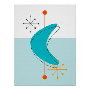 Retro Mid Century Atomic Space Age 22 Blue Poster