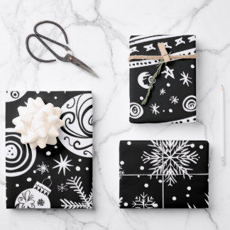 Retro Mid-Century Black & White Ornament Geschenkpapier Set