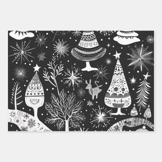 Retro Mid-Century Black & White Ornament Pattern Geschenkpapier Set (Vorderseite 3)