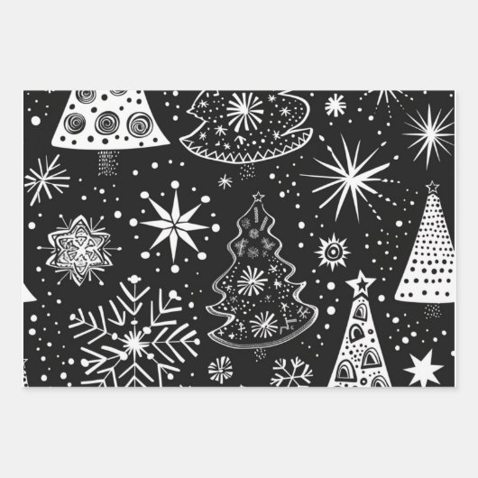 Retro Mid-Century Black & White Ornament Pattern Geschenkpapier Set (Vorderseite 2)
