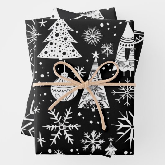 Retro Mid-Century Black & White Ornament Pattern Geschenkpapier Set (Beispiel)