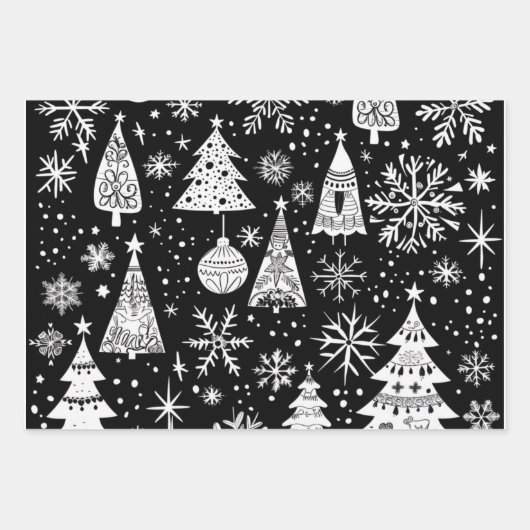 Retro Mid-Century Black & White Ornament Pattern Geschenkpapier Set (Vorderseite)