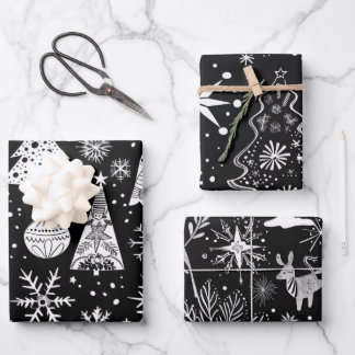 Retro Mid-Century Black & White Ornament Pattern Geschenkpapier Set