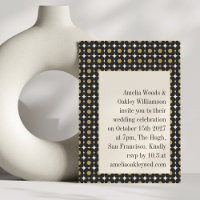 Retro Mid Century Bold Black Gold Floral Wedding