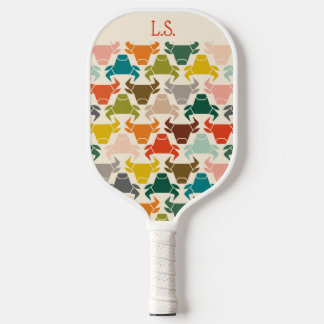 Retro Mid-Century Bull Pattern Monogrammed  Pickleball Schläger