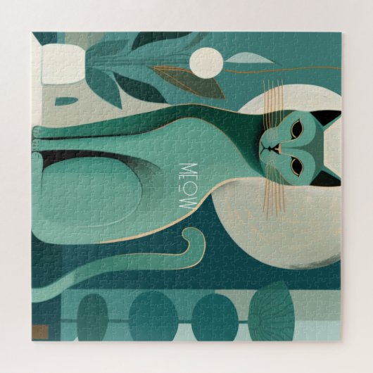 Retro Mid Century Green Cat Puzzle (Horizontal)