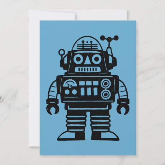 Retro-Mid-Century-inspirierter Roboter Einladung (Vorderseite)