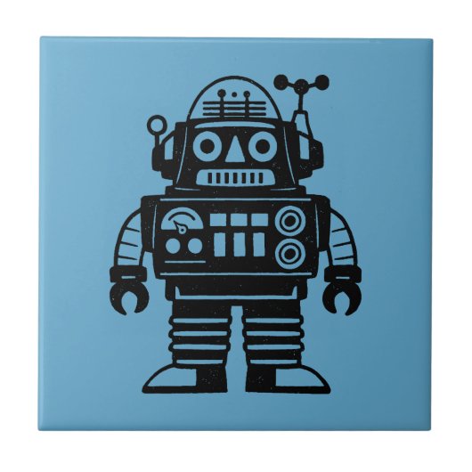 Retro-Mid-Century-inspirierter Roboter Fliese (Vorderseite)