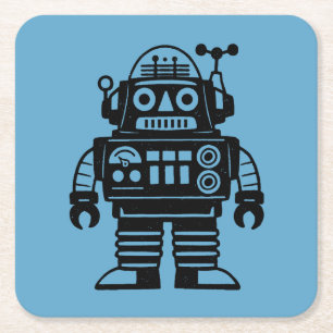 Retro-Mid-Century-inspirierter Roboter Rechteckiger Pappuntersetzer
