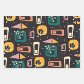 Retro Mid Century Mod Atomspace Age Black Geschenkpapier Set (Vorderseite 3)