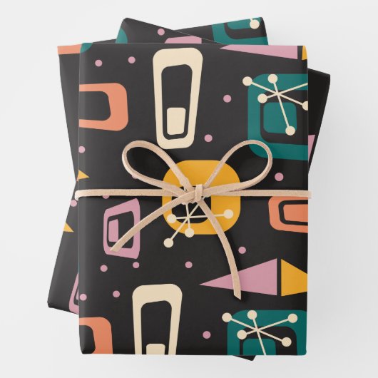 Retro Mid Century Mod Atomspace Age Black Geschenkpapier Set (Beispiel)