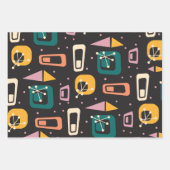 Retro Mid Century Mod Atomspace Age Black Geschenkpapier Set (Vorderseite)