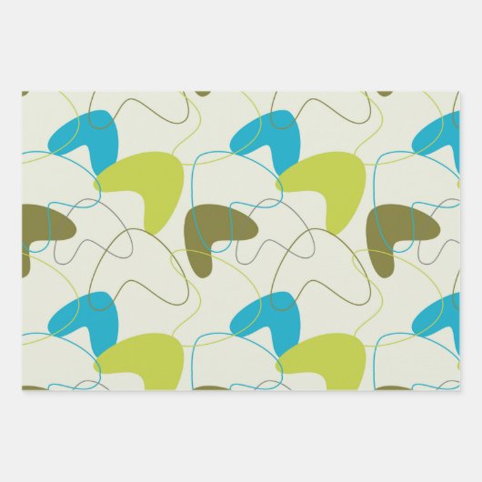 Retro Mid Century Mod Atomspace Age Blue Green Geschenkpapier Set (Vorderseite 3)