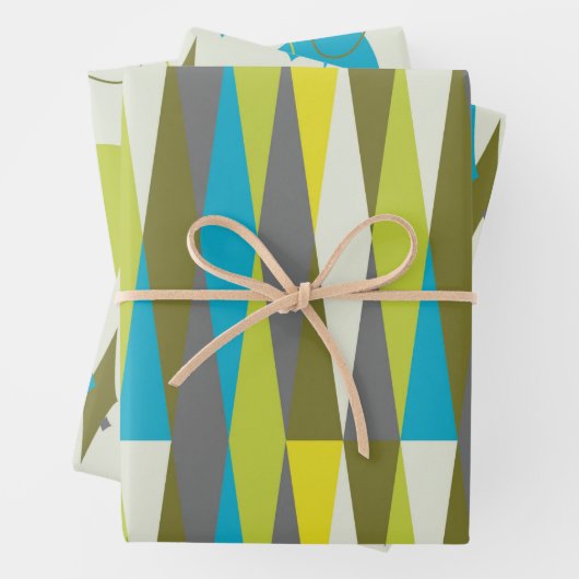 Retro Mid Century Mod Atomspace Age Blue Green Geschenkpapier Set (Beispiel)