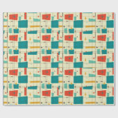 Retro Mid Century Mod Atomzeitalter Aquamarin Red Geschenkpapier (Flach)