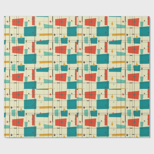 Retro Mid Century Mod Atomzeitalter Aquamarin Red Geschenkpapier (Flach)