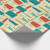 Retro Mid Century Mod Atomzeitalter Aquamarin Red Geschenkpapier (Ecke)