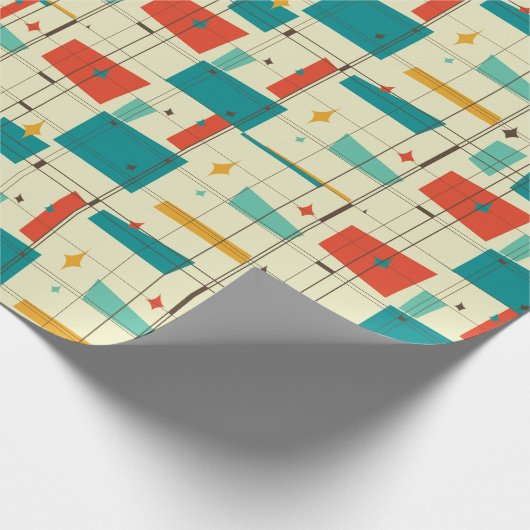 Retro Mid Century Mod Atomzeitalter Aquamarin Red Geschenkpapier (Ecke)