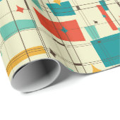 Retro Mid Century Mod Atomzeitalter Aquamarin Red Geschenkpapier (Rolleneckpunkt)