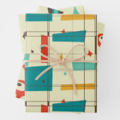 Retro Mid Century Mod Atomzeitalter Aquamarin Red Geschenkpapier Set (Beispiel)