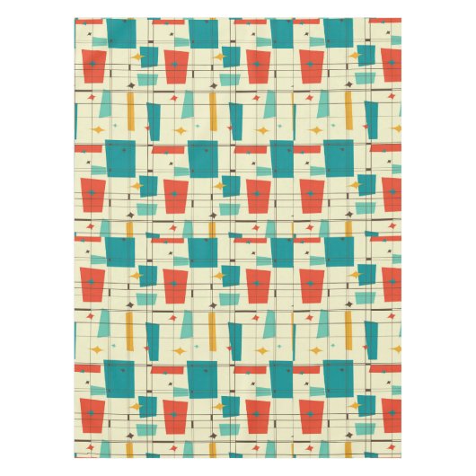 Retro Mid Century Mod Atomzeitalter Aquamarin Red Tischdecke (Vorderseite)
