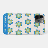 Retro Mid Century Mod Blume Blau Personalisiert Case-Mate iPhone Hülle (Rückseite (Horizontal))
