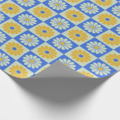 Retro Mid Century Mod Blume in Blau und Gelb Geschenkpapier (Ecke)