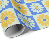 Retro Mid Century Mod Blume in Blau und Gelb Geschenkpapier (Rolleneckpunkt)