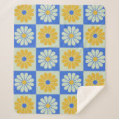 Retro Mid Century Mod Blume in Blau und Gelb Sherpadecke (Vorderseite)