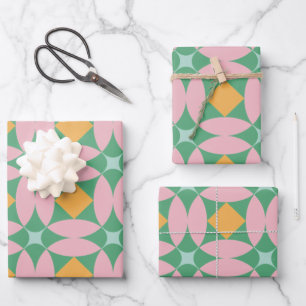 Retro Mid Century Mod Formen Muster   Rosa grün Geschenkpapier Set