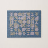 Retro Mid Century Mod geometrische Formen Blau Puzzle (Horizontal)
