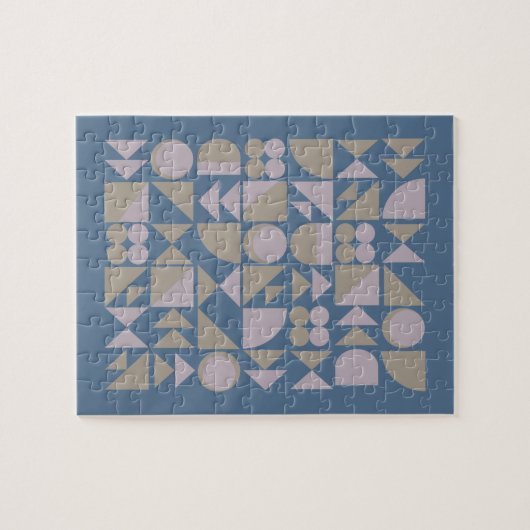 Retro Mid Century Mod geometrische Formen Blau Puzzle (Horizontal)