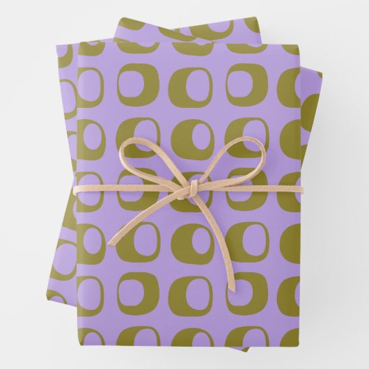 Retro Mid Century Mod Pattern Olive and Lavender Geschenkpapier Set (Beispiel)