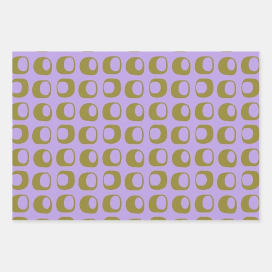 Retro Mid Century Mod Pattern Olive and Lavender Geschenkpapier Set (Vorderseite)